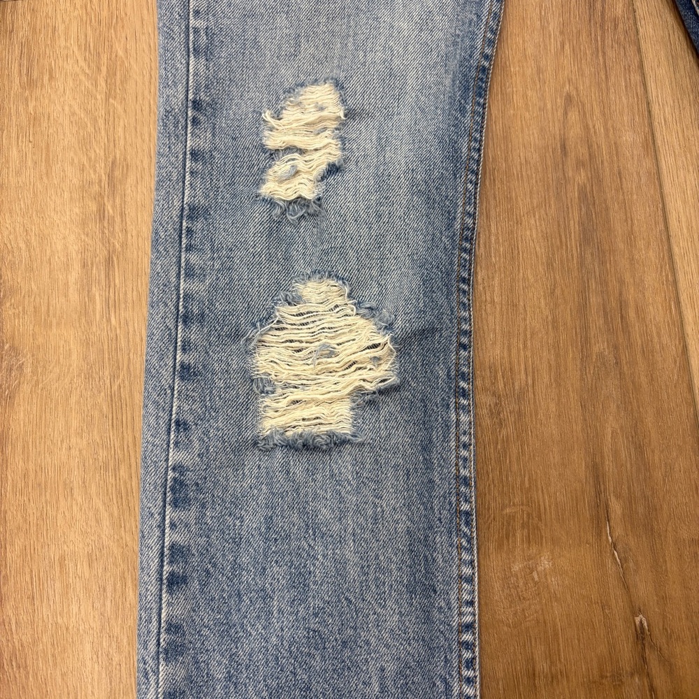 🌟RE/DONE🌟ORIGINALS HIGH RISE STRAIGHT LEG DISTRESSED JEANS LIGHT WASH SZ 24 - Picture 5 of 11
